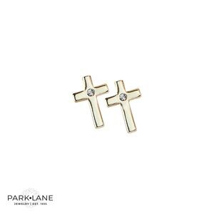 Gold Cross Stud Women’s Earrings w/ Crystal Accent | Minimal Faith Jewelry